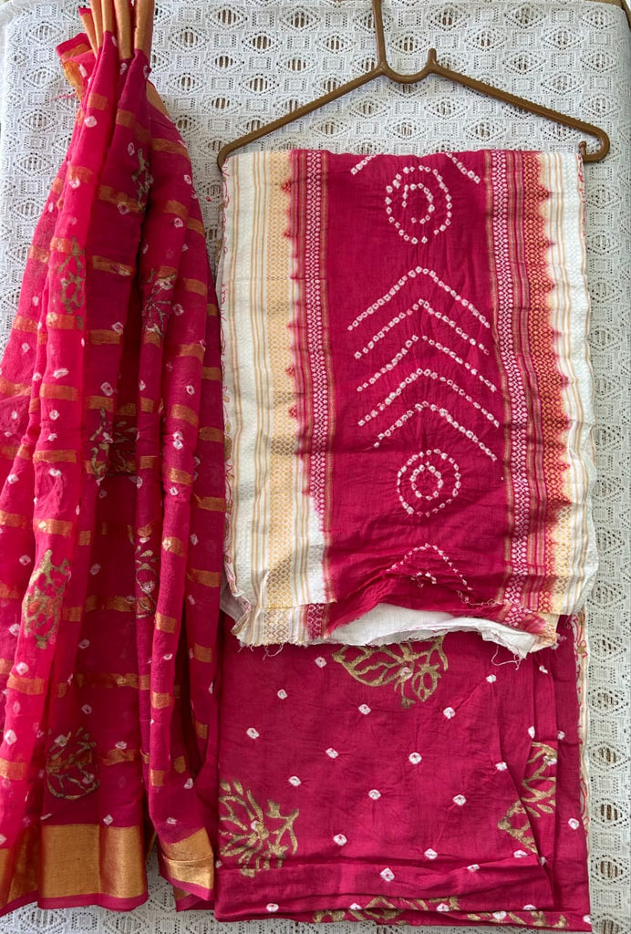 Hand Tied Bandhani Pure soft Cotton Unstitched Salwar Suit Fabric - Ol –  Phulari